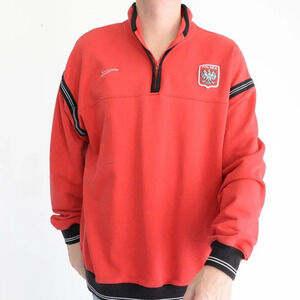 Vintage Nike Red Check Tag Red Quarter Zip made in U.S.A. "Polska" Logo Size XL